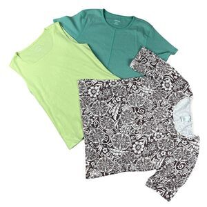 Orvis Short Sleeve Sleeveless Shirt Set Of‎ 3 Green Brown Floral Women's Size M